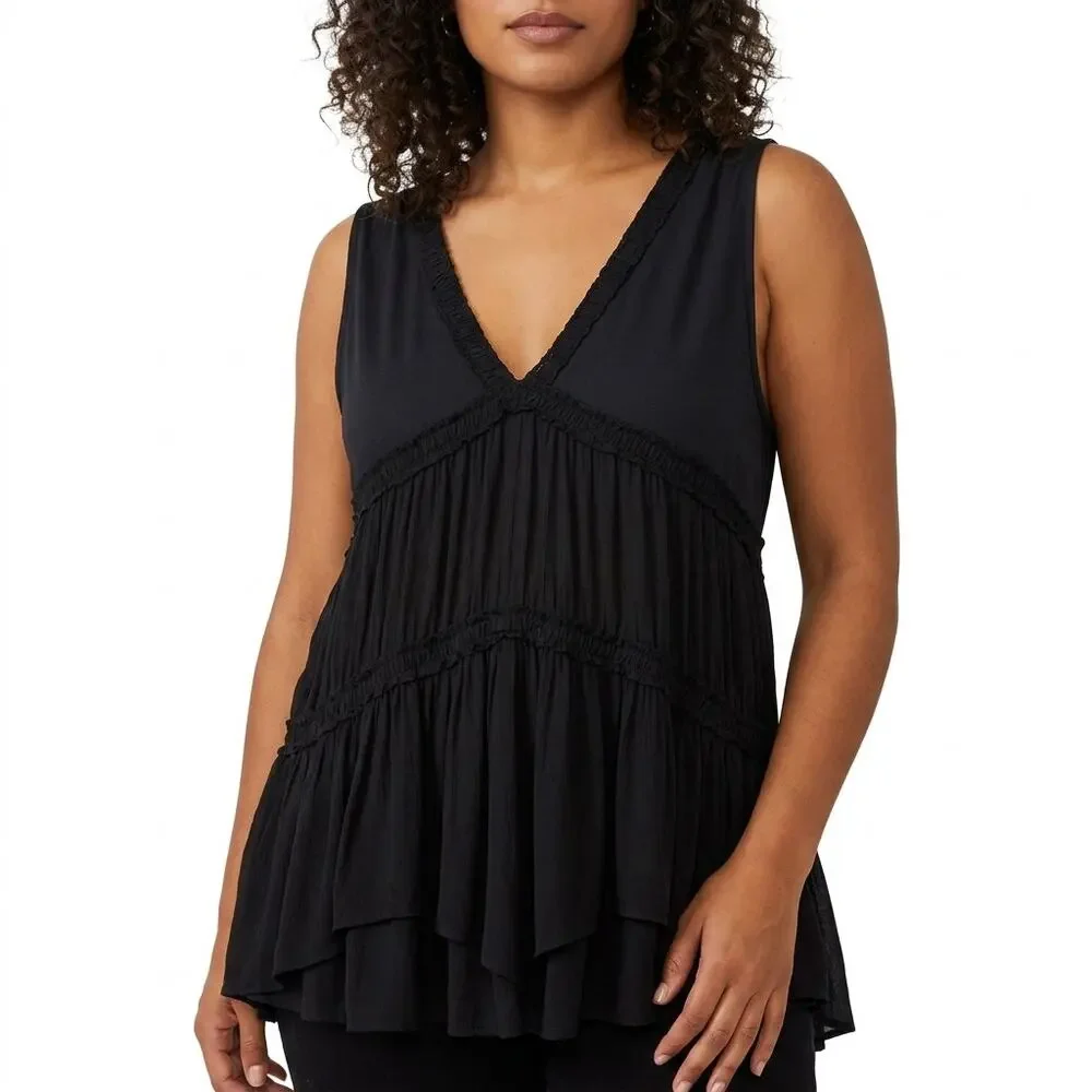 Free People Black Tunic Lightweight Top Women Size S/P
